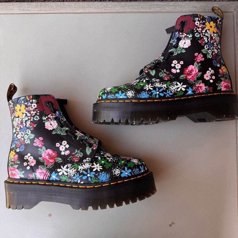 Dr. Martens Sinclair Floral Mashup Boots Womens 9US/41EU Black Leather Platform - Picture 7 of 15